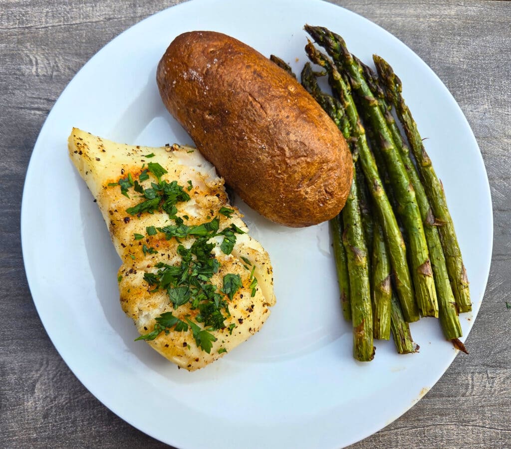 grilled halibut meal